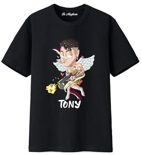 MAGLIERIA CONFORTI Maglietta di Tony per Ragazzi e Adulti Unisex Bianca o Nera cantante Rapper Trap