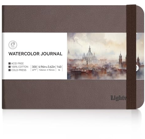 Lightwish Aquarell-Tagebuch, 100 % Baumwolle, kaltgepresst, kleines Aquarellpapier, Skizzenbuch, 13 x 9,5 cm, 20 Blatt (63,5 kg/300 g/m²), säurefrei, für Aquarellfarben, Gouache, Acryl