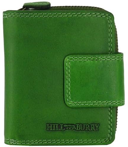 Hill Burry mit RFID Schutz kleine Geldbörse Portemonnaie, Portmonee aus Leder Frauen Damen Langbörse Geldbeutel Geldtasche Frauen Design Hill Burry Kollektion (Grün ohne Muster)