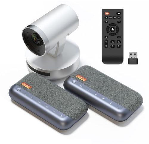 Nuroum Sistema de Cámara Web PTZ de 1080P, Zoom Óptico 5X, 4 Mic Cancelación de Ruido, Autofocus, Sistema de Videoconferencia Todo en Uno, Altavoz y Micrófono con Bluetooth para Conferencias en Cadena