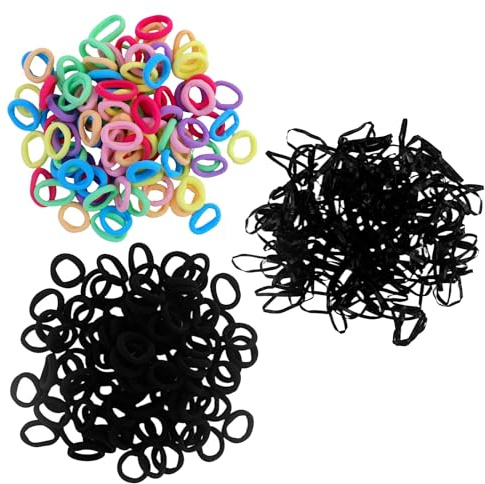 200 pièces de petites boules de cheveux avec 1 paquet d'attaches jetables noires, mini bandes élastiques pour les cheveux, petit chouchou doux pour les enfants, les bébés (Multicolore)