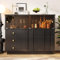 Aparador con Puertas de Cristal Ahumado, Armario de Cocina y Almacenamiento, Buffet para Cocina, Comedor y Sala de Estar, 120×33×95cm (Negro)