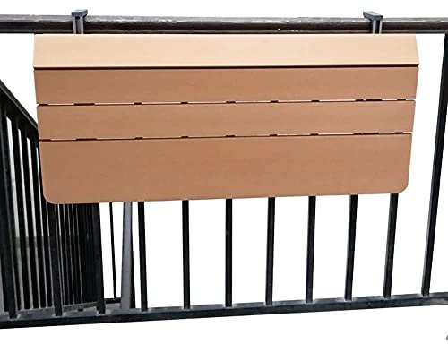 JXIPANUL Balkon-Klapptisch, Beistelltische für den Außenbereich, Hängetisch mit Geländer, 1,5 cm Dicke Holzplatte, 5-stufig höhenverstellbar, für Terrassen-Esszimmer, natürliche Farbe, 60 x