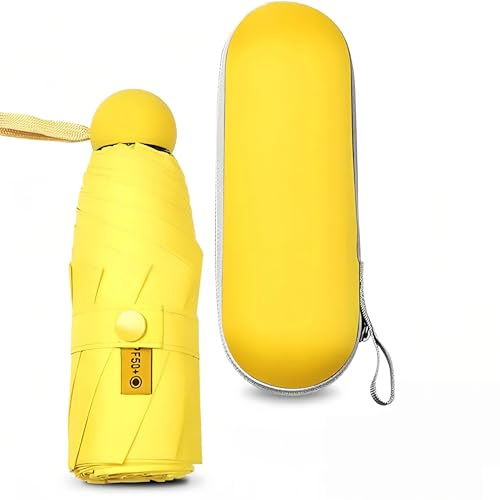 Paraguas de Viaje Plegable, Portátil, Compacto Resistente al Viento, 6 Costillas Mini Paraguas para Hombre y Mujer Protección UV Impermeable (Amarillo)