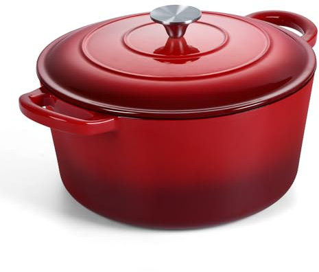Onader 7QT Enameled Cast Iron Dutch Oven with Lid for Bread Baking, Round Dutch Oven Pot, Heavy Duty - Red