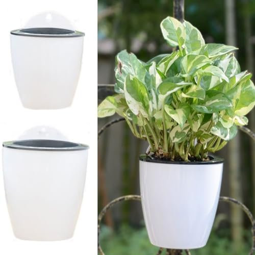 Pot de fleurs à suspendre à auto-arrosage pour intérieur et extérieur, design transparent pour un contrôle facile du niveau d'eau (110#blanc)