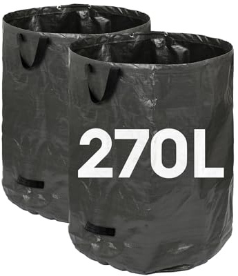 Harbour Housewares 270L Gartenabfallsäcke mit Griffen - Schwarz - 2X Groß Stark Wiederverwendbar Plastik Schwerlast Gartenarbeit Schutt Müll Gras Kompost Blatt Boden Unkraut Stecklinge Müllsäcke