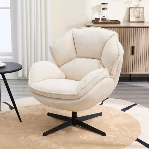 Ya-Home Butacas de Salón con Cojín y Respaldo de Doble Capa, Sillón Individual de Chenille con Reposabrazos, Silla Lectura para Dormitorio/Salón/Oficina, Blanco