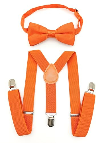 JZK Arancione set di papillon e bretelle per bambino altezza inferiore 135 cm, regolabili bretelle con papillon per neonato e bambini piccoli per matrimoni, feste, costume
