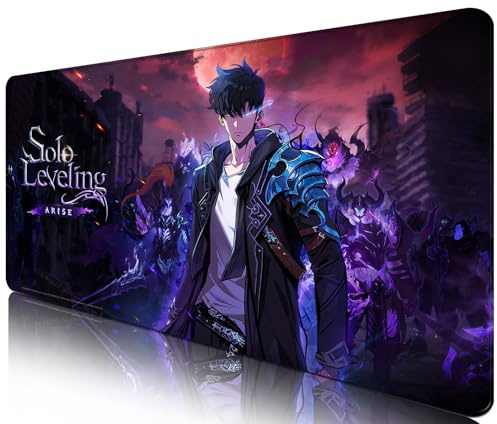 Solo Leveling Mauspad | Grand niedliches Solo Leveling Mauspad | Blau | XXL 900 x 400 mm | Wasserdichtes Schreibtischpad – rutschfest, Sung Jin-woo