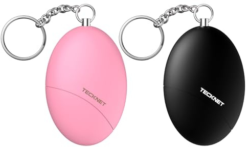 TECKNET Alarme Personnelle [Pack de 2], Alarme à décibels élevés de 140 DB, l'outil Parfait de Self Defense, Petit et Portable，adaptée aux Femmes/Enfants/Personnes âgées(Noir+Rose)
