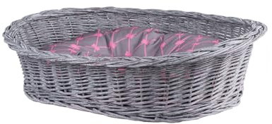 e-wicker24 Alles aus Weide Wicker Dog Basket for Dogs and Cats, Dog Bed, Cat Bed with Cushion, Animal Basket, Braided Cat Basket (Grey/Grey, 45 x 32 cm, H15)