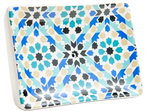 Label Provence Nature Savon de Marseille französische Seifenschale aus Keramik, blaues Mosaik-Design, selbstentleerender Mehrzweckhalter, perfekt für Badezimmer, Küche oder Heimdekoration, 12,5 x 8,8