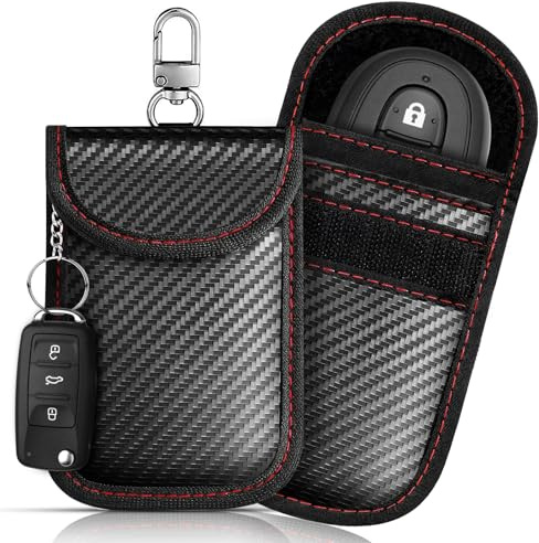 2 Pack Faraday Bags for Car Key Fobs, Anti-Theft Signal Blocking Pouch, Fireproof & Waterproof RFID Faraday Cage for Car Keys and RFID Cards, Portable Design (Black)