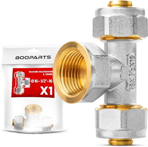 BOOPARTS – Té Femelle à Visser Ø16–1/2–Ø16 | Raccord Multicouche à Compression pour Tubes PER, PEX et Multicouche | Plomberie et Sanitaire