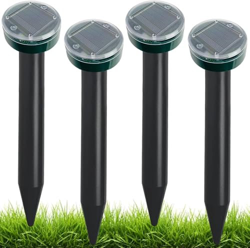 Taupe Ultrason Solaire Repulsif 4 Pièces, Anti Taupe Solaire Vibration et Ultrasons, Répulsif à Taupes à ultrasons, Repousse Les Taupes et Autres Rongeurs pour Le Jardin et Les Pelouses