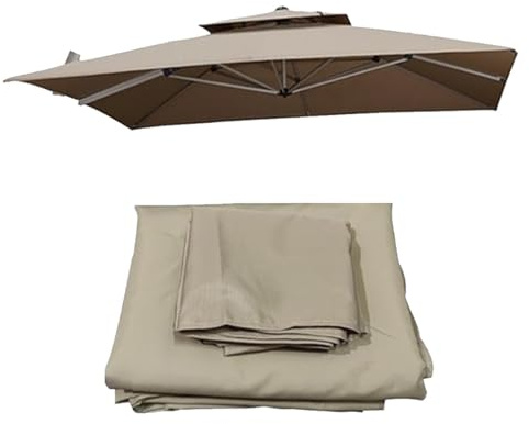 Auvent De Rechange pour Déporté Parasol De Terrasse Carré Toile De Rechange pour Parasol Tissu De Rechange pour Parasol De Table D'extérieur(Kaki,300cmx300cm)