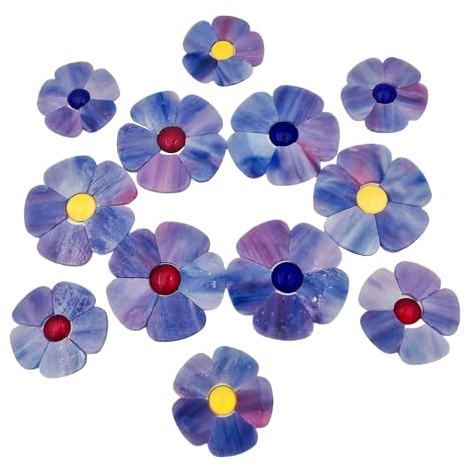 Kit de carreaux de mosaïque de fleurs en vitrail Anktily - 12 fleurs avec pétales et perles plates pour travaux manuels, décoration de la maison et art de jardin (Violet)
