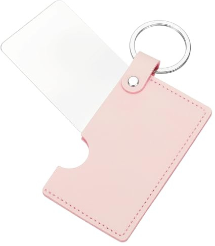 sourcing map Small Rectangle Pocket Mirror for Purse, 2 x 3.35 Inch Stainless Steel Compact Makeup Travel Handheld Mirrors with Leather Case for Women, Girls, Purse, Gift(Pink)