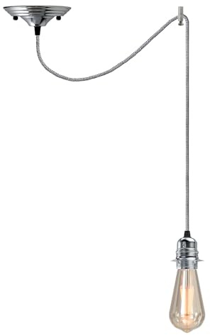 LEDSone Vintage-Hängeleuchte – Chrom E27-Lampenfassung aus Metall mit 195 cm verstellbarem Kabel – Retro-Deckenleuchte für Küche, Bar, Café oder als Heimdekoration