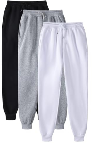 3 Pieces Joggers For Women Cuffed Ankles Sweatpants Elasticated High Waist Joggers Ladies Solid Color Drawstring Hiking Jogging Bottoms Baggy Tracksuit Bottoms With Pockets Travel Outdoor Streetwear