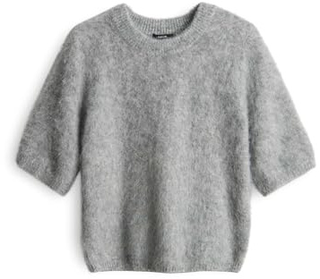 OPUS Damen Pullover | PLAUSH Regular Kurzarmpullover mit Wollanteil Easy Grey, 36