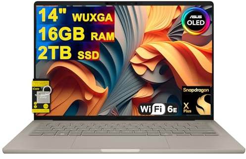 ASUS Zenbook A14 Laptop 14 WUXGA OLED (100% DCI-P3, 600nits HDR) Qualcomm 8-core Snapdragon X Plus (Up to 45 Tops) 16GB RAM 2TB SSD for Creator Business Professional Win11 ICP Hub w/Copilot+ AI