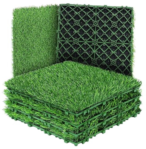 QAUUCP Tuiles d'herbe Artificielle éPaisses Dalles de Gazon Artificiel emboîtables for terrasse en synthétique, Tapis Auto-drainant, décoration Sol(4 PCS)