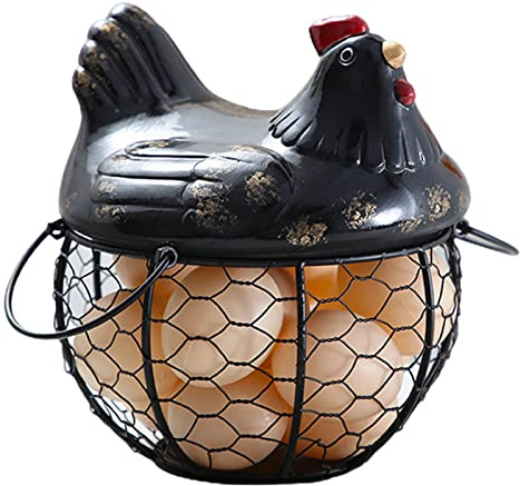 Watreketal Porta Uova Forma Pollo in Ferro Gallina Ceramica Cestino Conservazione della Frutta Durevole per La Conservazione Frutta Cestini Stoccaggio Cucina Durevoli