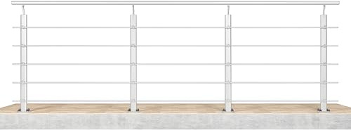 AICA 300x100cm Barandillas de aluminio, Barandilla de escalera, Ángulo de montaje ajustable, uso interior y exterior - Plateado mate - fijaciones al suelo