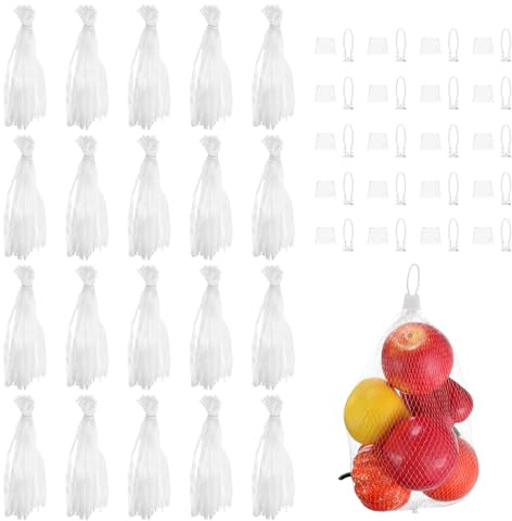 QUARKZMAN 50pcs Sacs D'Incubation D'Oeufs 12 inch pour Fruits Légumes Blanc | Filet Nylon Réutilisable, Sacs Filet Produits Avec Fermetures Boucle Style Plastique Étirable Résistant