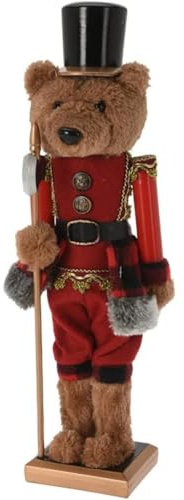 VARZI Addobbo Di Natale Schiaccianoci Orso 38cm In Tessuto E Legno - Decorazione Natalizia Elegante Con Dettagli Dorati E Cappello A Cilindro