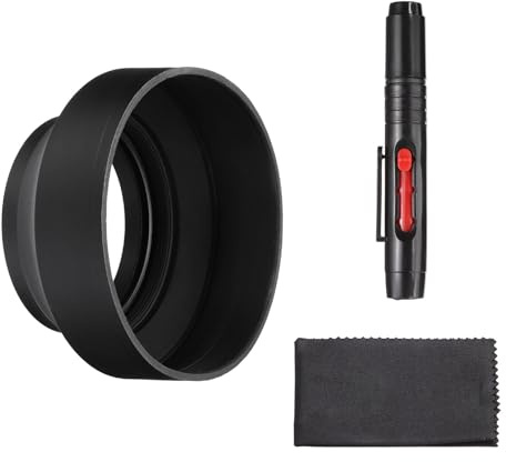 PATIKIL 67mm Rubber Camera Lens Hood, Collapsible in 3 Steps Black Universal Sun Shade Shield with Fiber Cleaning Cloth Cleaning Pen