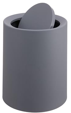 Relaxdays Cubo de Basura Redondo, 13L, Tapa basculante, cubeta extraíble, plástico Mate, Gris, 31.5x26x26 cm