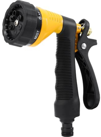 RESTMO Hose Pipe Spray Gun, Heavy Duty Metal Garden Hose Spray Gun | Hose Nozzle With Integrated Trigger Lock, 6 Spray Patterns, Rear Flow Control,for Lawn, Plants, Car Wash, Patio, Pets, Yellow