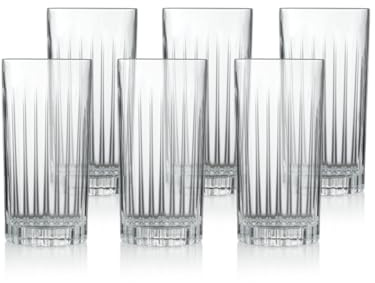 klink LONDON Hoxton Crystal Glass Highballs – Set of 6 Lead-Free Crystal Long Drink Glasses, 425ml Vertical Line Cocktail & Water Glasses, Dishwasher Safe