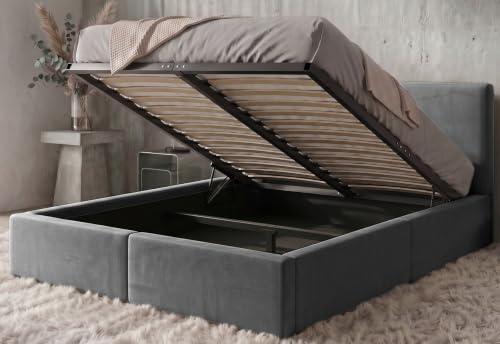 Interbeds Polsterbett 160x200 cm mit Bettkasten und Lattenrost – Stauraumbett Doppelbett in Grau Pflegeleichter Samtbezug Gepolstertes Bettgestell belastbar bis 300 kg ohne Matratze (Grau, 160x200cm)