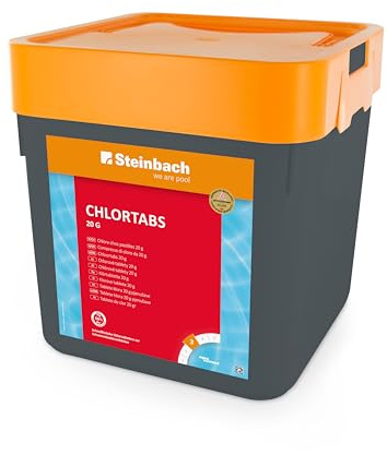 Steinbach Poolpflege Chlortabs 20 g schnelllöslich - 0757205TV00-5 kg - Für Erstdosierung & Dauerdosierung in kleinen Pools - Wirkt gegen Pilze & Viren & Trübstoffe - pH-neutral & rückstandsfrei