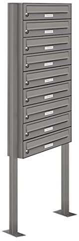 AL Briefkastensysteme 9er Briefkasten als Standbriefkasten, 9 Fach Briefkastenanlage in Aluminiumgrau RAL 9007 Postkasten modern