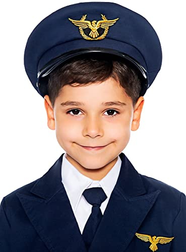 Maskworld Authentische Piloten-Mütze für Kinder - perfekt für alle Überflieger die noch ein Accessoire zu Karneval Fasching oder Halloween suchen - Verkleidung Uniform - Größe 56