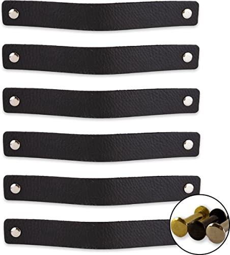 Brute Strength – Ledergriffe für Möbel – 20 x 2,5 cm – Schwarz – 6 Stück | Handgefertigte Möbelgriffe und Lederschlaufen aus Vollnarbenleder; für Schranktüren und Schubladen, Schrauben inklusive