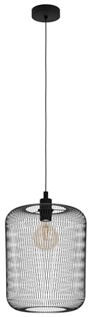 Eglo Lámpara colgante Wrington, lámpara suspendida vintage de 1 luz | estilo industrial y retro, hecha de acero, lámpara para mesa de comedor, lámpara de salón en negro, casquillo E27, Ø 30 cm