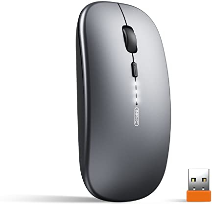 INPHIC Wireless Mouse Rechargeable, [Upgraded], Ultra Slim 2.4G Silent Cordless Mouse Computer Mice 1600 DPI with USB Receiver for Laptop PC Mac Macbook, Windows,Office, Battery Level Visible, Grey