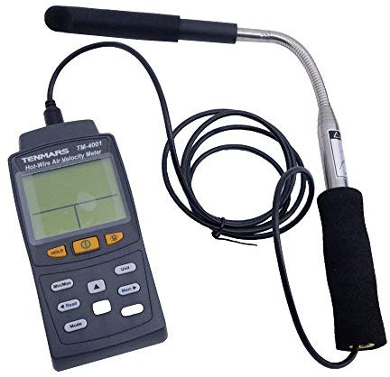 TENMARS TM-4001 Anémomètre numérique à fil chaud Testeur de température de débit d'air avec sonde de câble de 1,5 m