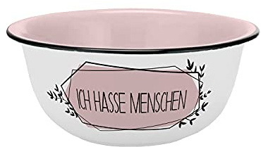 Müslischale Ich hasse Menschen Emaille-Optik 600ml, Keramik, Schale, Dessertschale, Müsli, Eis, Gedalabels, Rosa