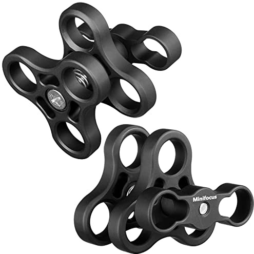 MINIFOCUS 2 Stück 3 Loch Kugelklemme 1 Zoll, Aluminium Unterwasser Kugelhalterung für Tauchlampe Arme System, 360° Ball Clamp für Unterwasserfotografie