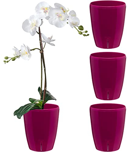 Santino ORCHIDEA Lot de 4 Pots à Orchidée avec Système de Mèche et Indicateur de Niveau d'eau (Diamètre: 15 cm, 2 L, Mauve)