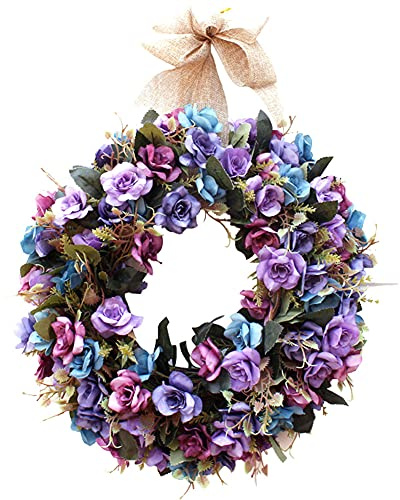 Natürliche Girlanden Haustürkränze 40cm,Handgemachter künstlicher Blumenkranz mit Band,Künstliche Blume Kranz Seide Tür Kranz Hängen Gefälschte Blumengirlande Dekoration, Türkranz für Zuhause/Party