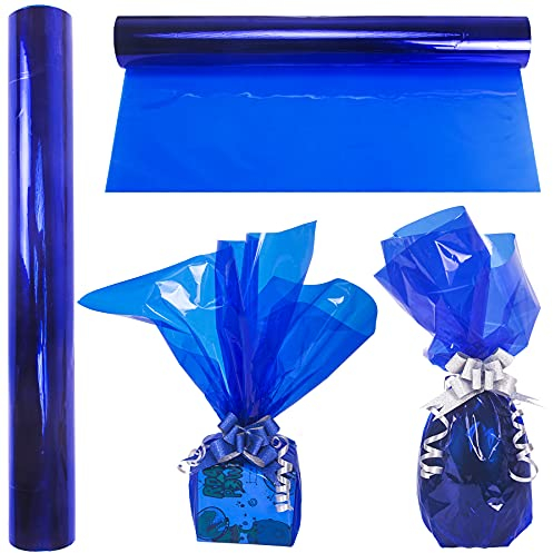 Toptime Geschenkfolie Transparent, 30m x 40cm Rolle Blaue Cellophanfolie, 2.3 Mil Zellophanfolie für Geschenk- und Blumenverpackungen, Durchsichtiges Geschenkpapier für Geburtstag, Weihnachten, Party