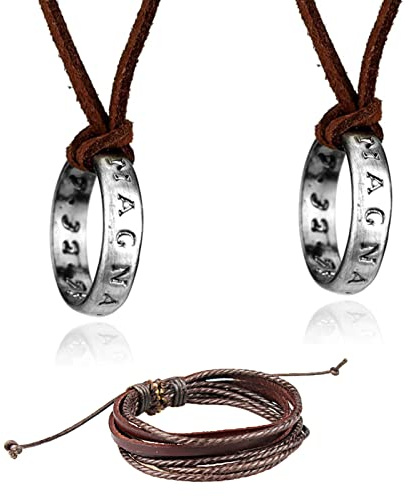 YouU 3 pz Uncharted 4 Drake Anello Collana Gioielli Unisex Multistrato in Pelle Bracciale Regolabile Wrap Multicolore Corda Wristband